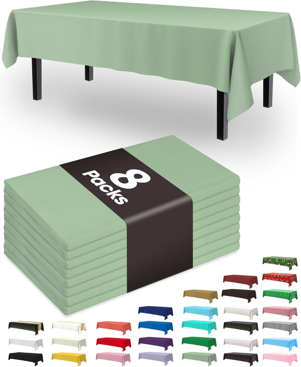 Pureegg Disposable Table Cloths - 54 x 108 Inch, Leakproof & Sturdy, 8 Pack, Sage Green for Easter Parties