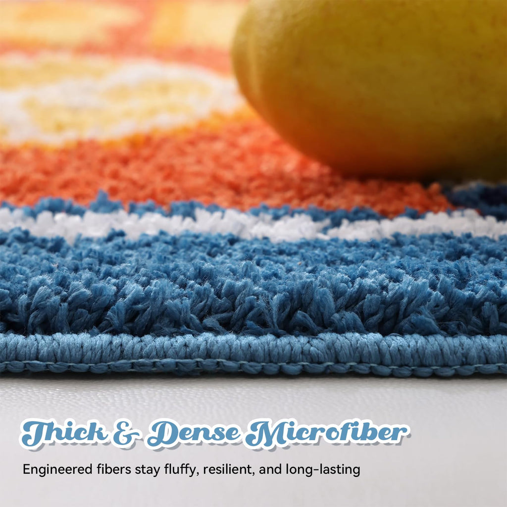 TRUEDAYS Sardine Can Bath Mat, Blue Bathroom Rugs for Bedroom, Soft Washable Rug Non Slip Cute Kitchen Bath Mats for Bathroom Funny Cartoon Fish and Lemon