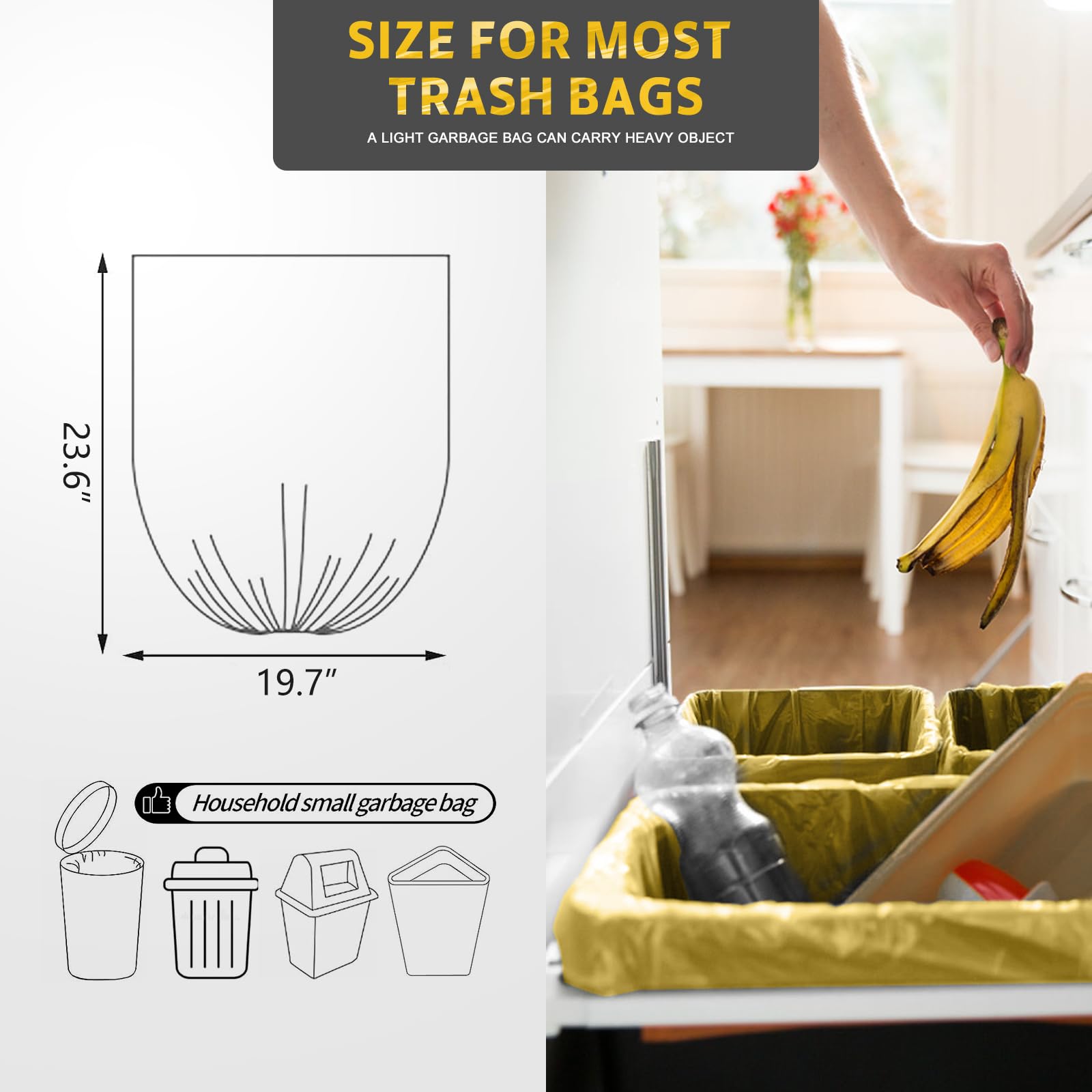 4-6 Gallon Gold Small Trash Bags 4 Gallon up to 6 Gallon Strong Garbage Bags Strong Disposable, Unscented Leak-proof Trash Bags for Cars Boat Office Bathroom Bedroom Kitchen Waste Basket Liner