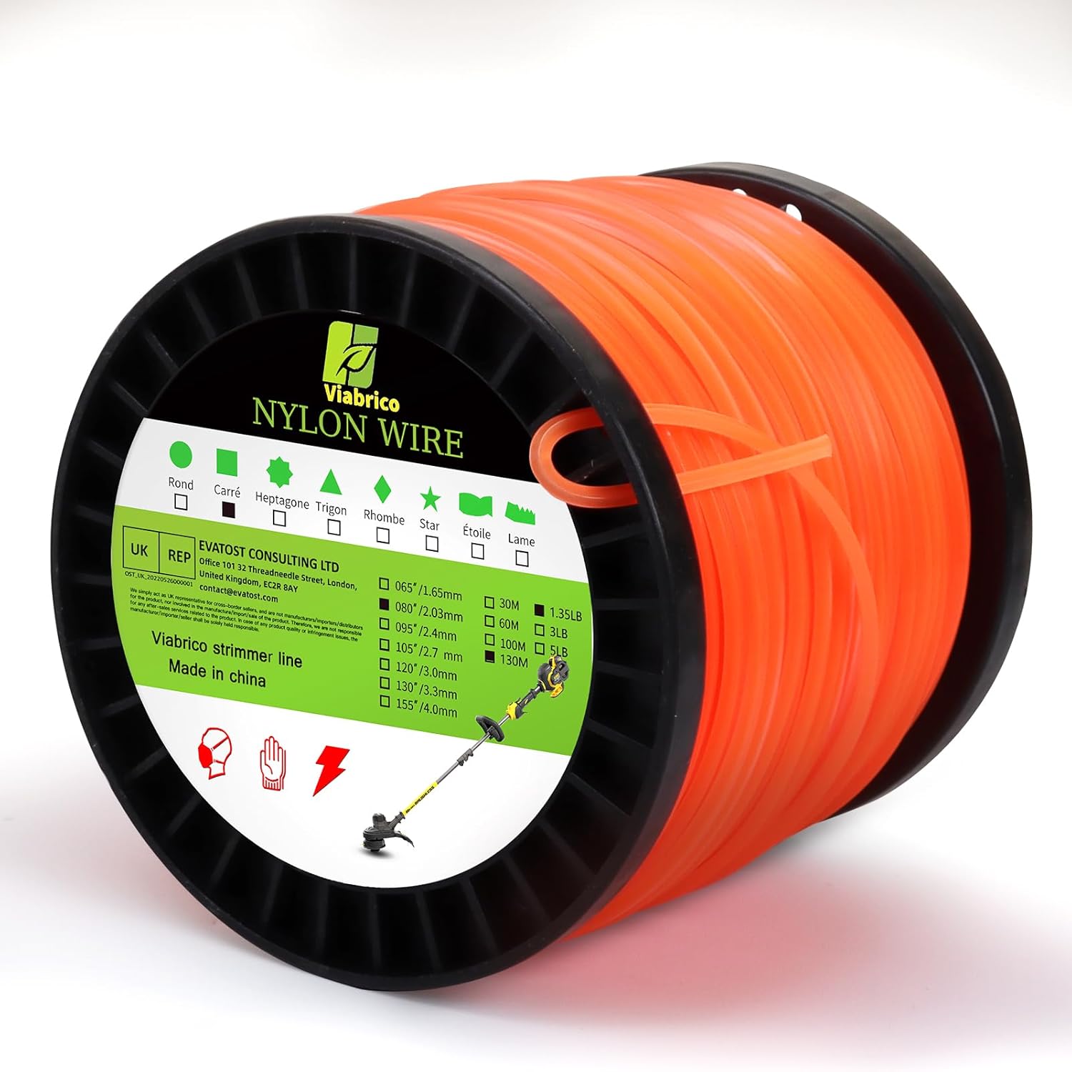 VIABRICO 0.080 Inch Trimmer Line - Commercial Grade Square Nylon Replacement | 425ft Spool