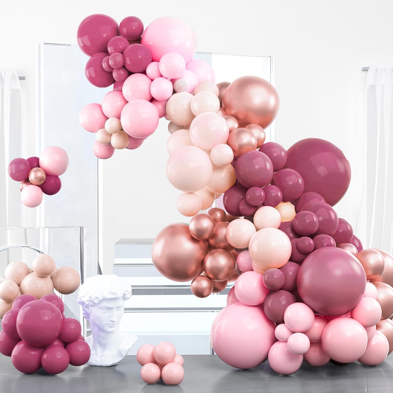 PartyWoo Dusty Pink Balloon Arch Kit - 100 Pcs Shades of Pink & Dusty Rose Balloons | Various Sizes for Weddings & Celebrations