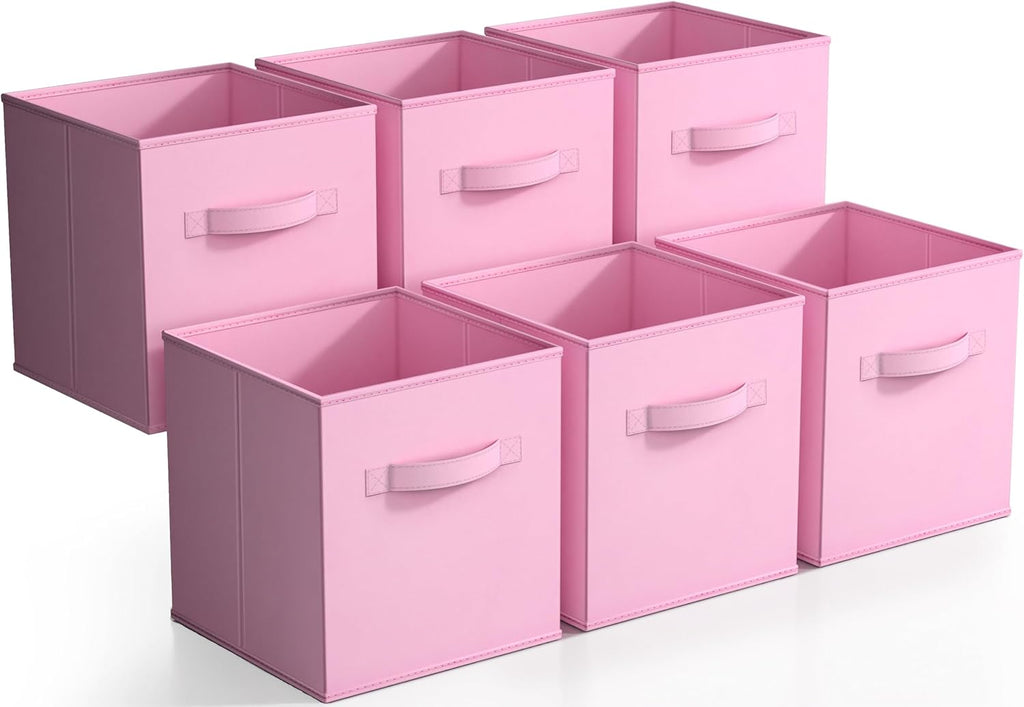 Sorbus Storage Cubes - 11-Inch Foldable Fabric Baskets for Organizing Home & Nursery | 6 Collapsible Bins in Pastel Pink