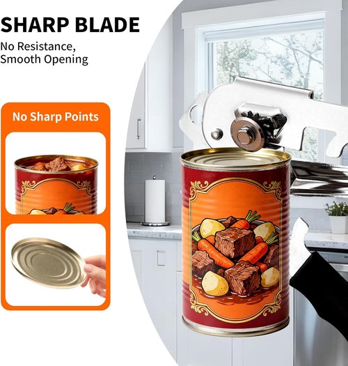 **Skiennix Heavy-Duty Wall-Mounted Can Opener - Comfortable Long Handle for Large Cans**