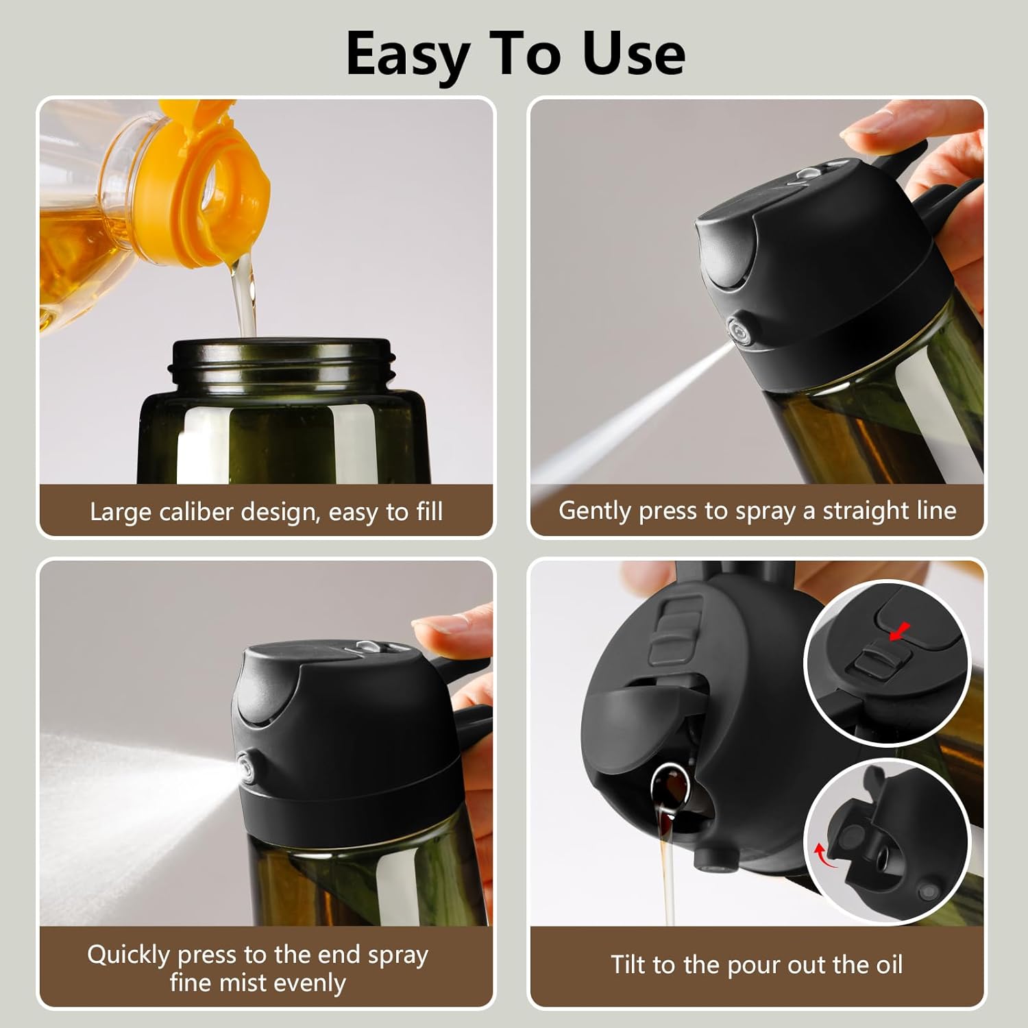 Sweet View Olive Oil Dispenser & Sprayer - 16oz Light-Proof Glass Pourer for Cooking & BBQ