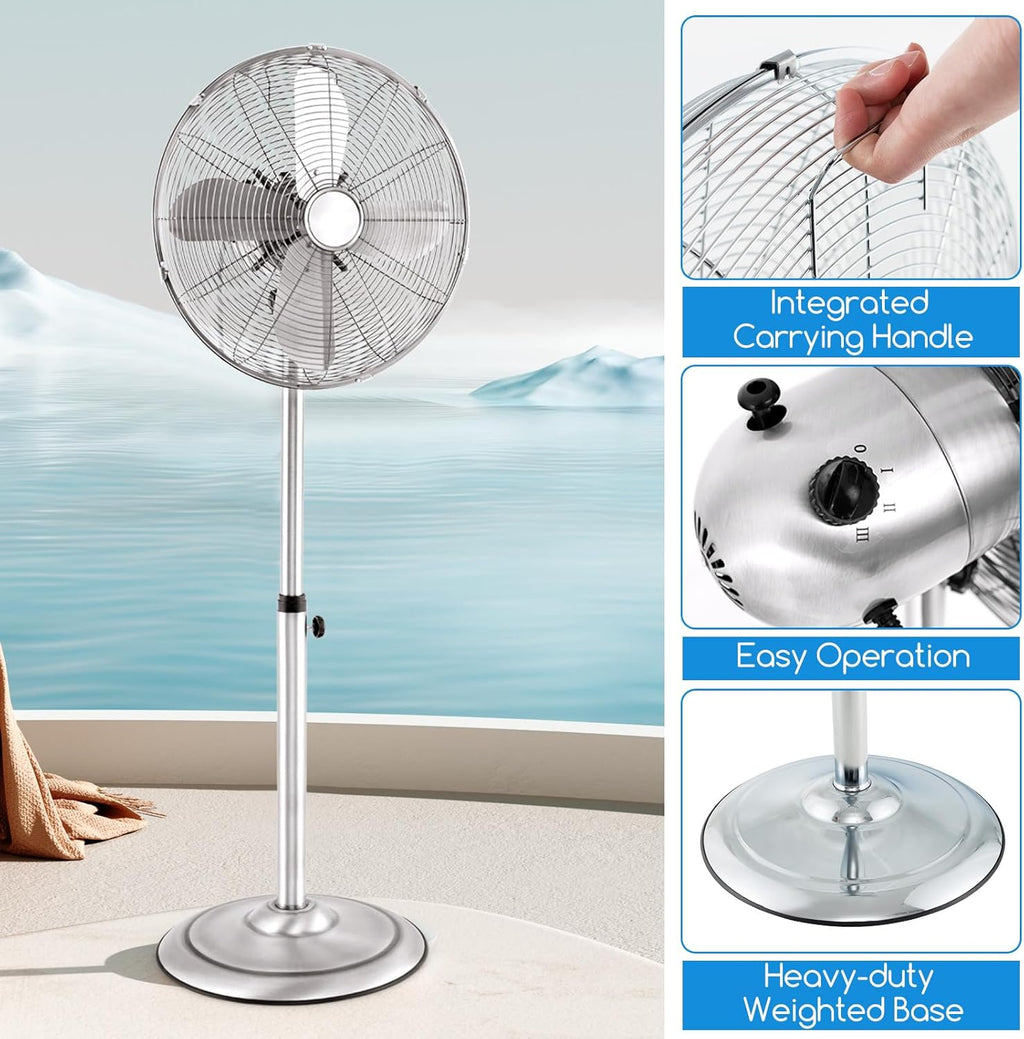 Tangkula 16-Inch Metal Pedestal Fan - Adjustable Height, 3 Speeds, 75° Oscillation | Ideal for Living Room & Office