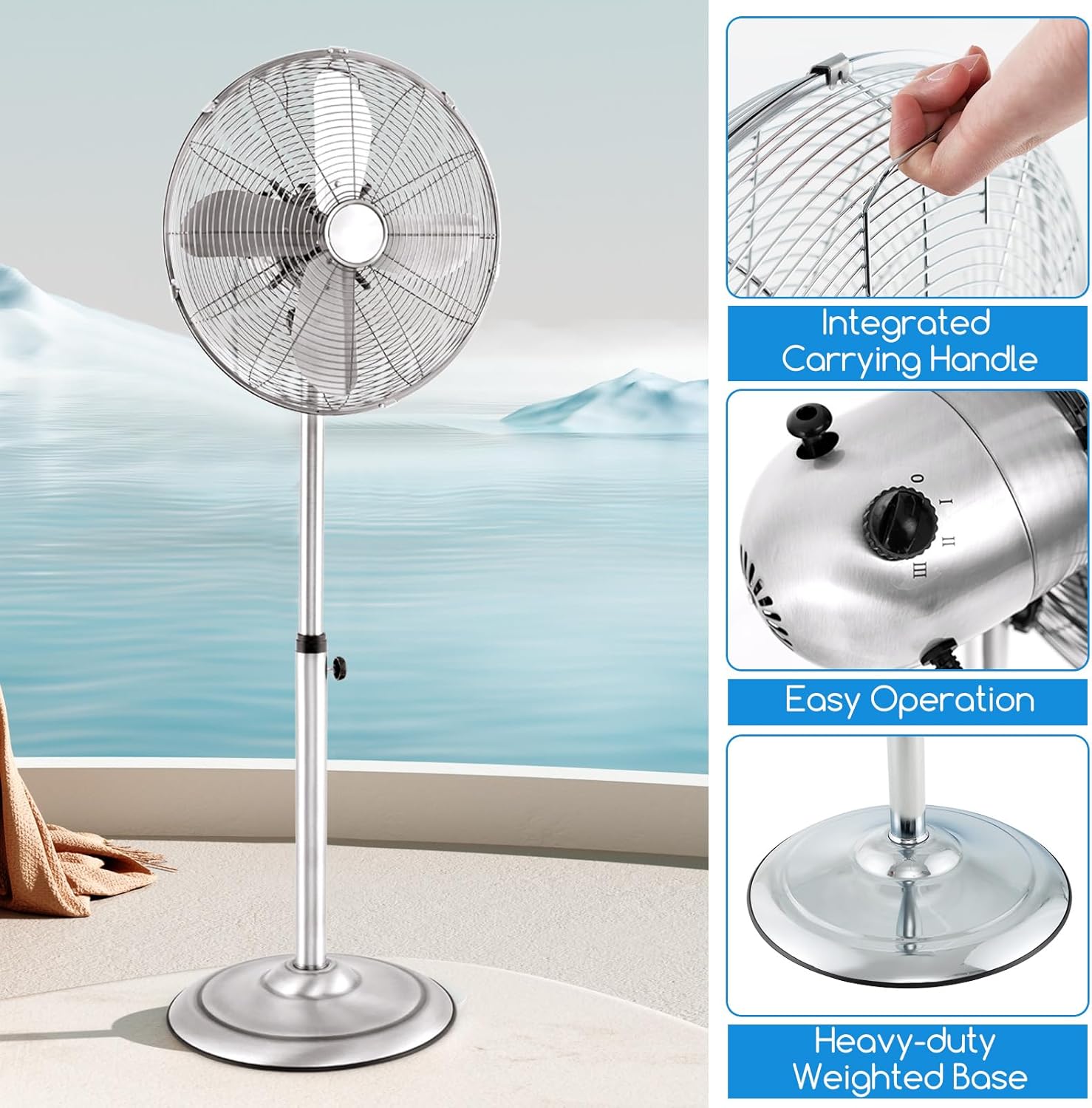 Tangkula 16-Inch Metal Pedestal Fan - Adjustable Height, 3 Speeds, 75° Oscillation | Ideal for Living Room & Office