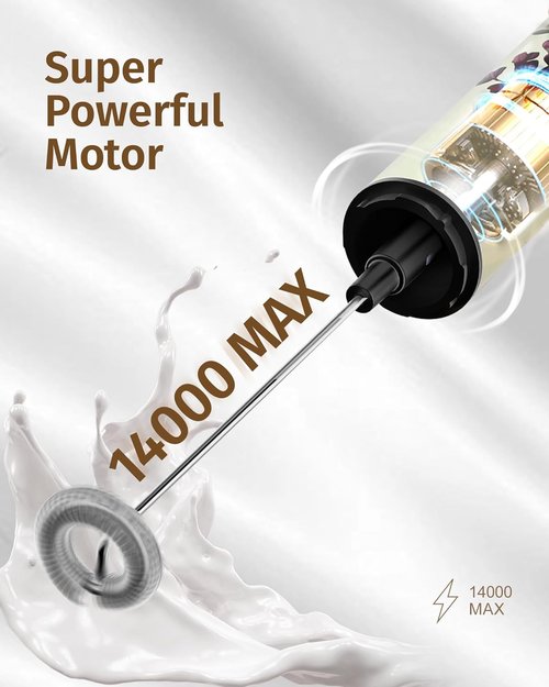 INFOOD Rechargeable Milk Frother - Handheld Coffee Mixer with 2 Detachable Whisks & Adjustable Speeds | Vintage Floral Design