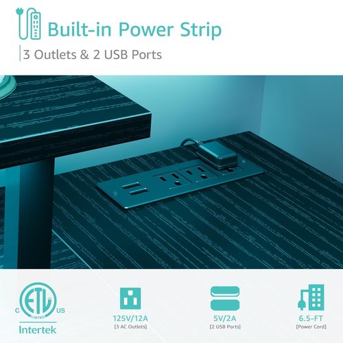 Lufeiya Black L Shaped Desk with Led Lights and Power Outlets, 47 Inch Writing Study Computer Gaming Desks with Fabric Drawers for Bedroom, Home Office Corner Desk with Monitor Stand Shelves, Black