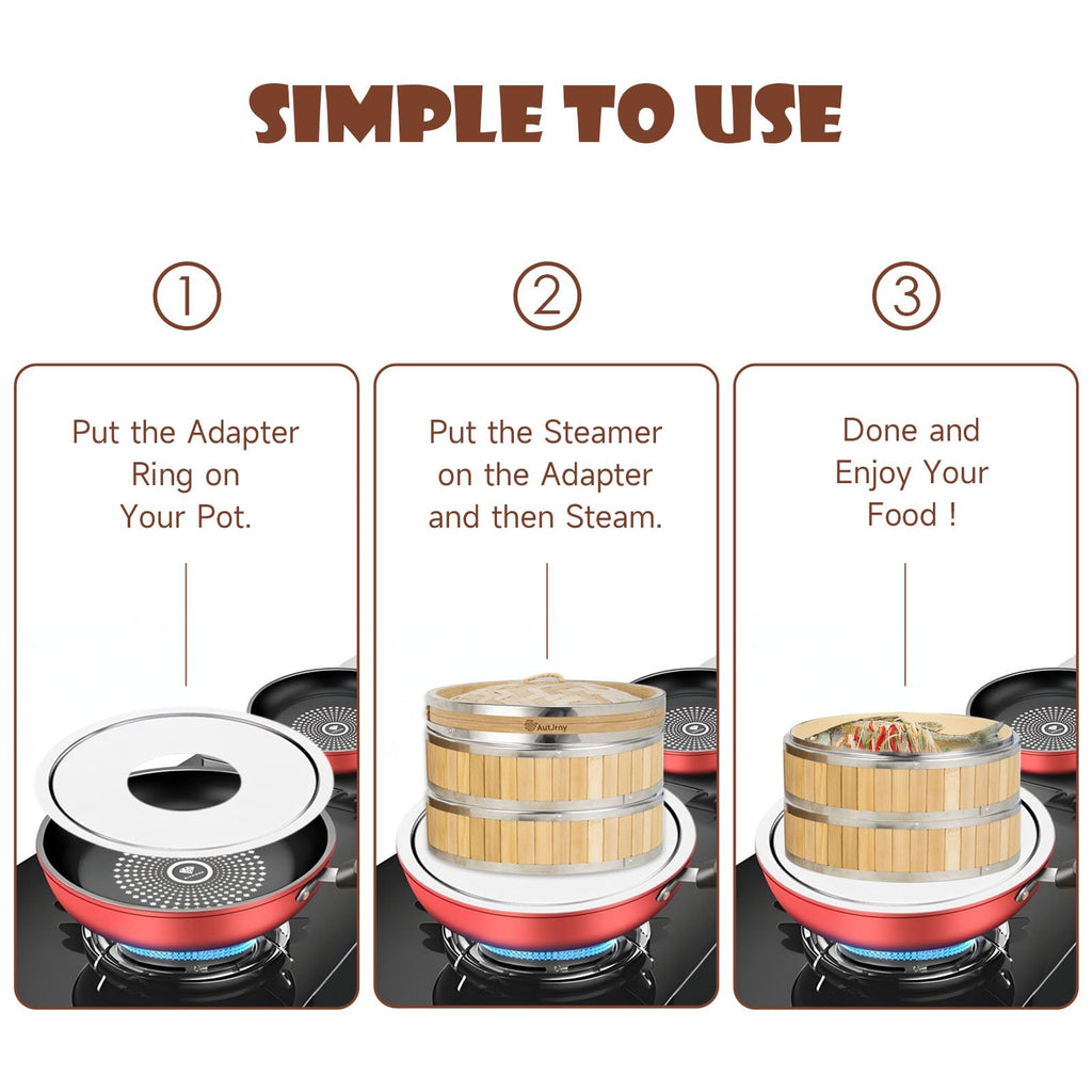 Stainless Steel Steamer Ring | 13 Inch, Fits 7 to 12 Inch Bamboo Steamer | Steaming Adapter for Steam Pot, Asian Food, Dumpling, Dim Sum, Rice, Veggie for Cooking Basket