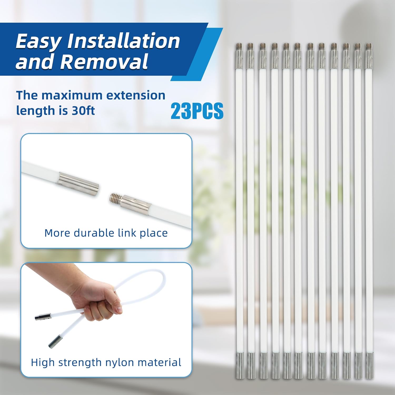 Skiennix 30 Feet Dryer Vent Cleaning Brush Kit - Flexible Nylon Rod for Multi-Purpose Use | Ideal for Chimneys & Ducts