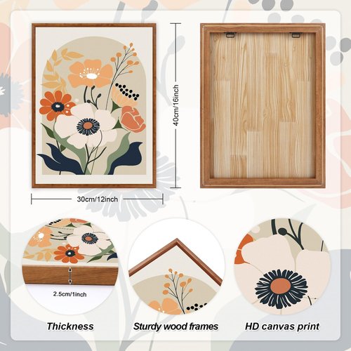 KAIRNE Boho Canvas Wall Art - Abstract Floral Prints Set of 3 (16”x24”) | Modern Minimalist Botanical Decor for Living Room & Office