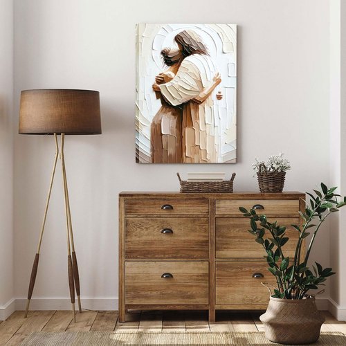 Jesus Embracing Woman Canvas Wall Art - Christian Home Decor Print | 12x16 Inch Framed Artwork
