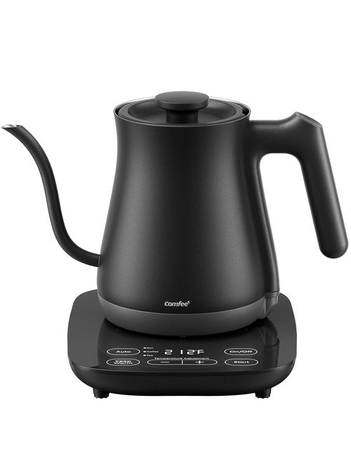 COMFEE' Gooseneck Electric Kettle with Temperature Control, 3 Variable Presets, 100% Stainless Steel, 1500 Watt Powerful Quick Heating Portable Hot Water Kettle for Pour Over Coffee and Tea, 0.6L