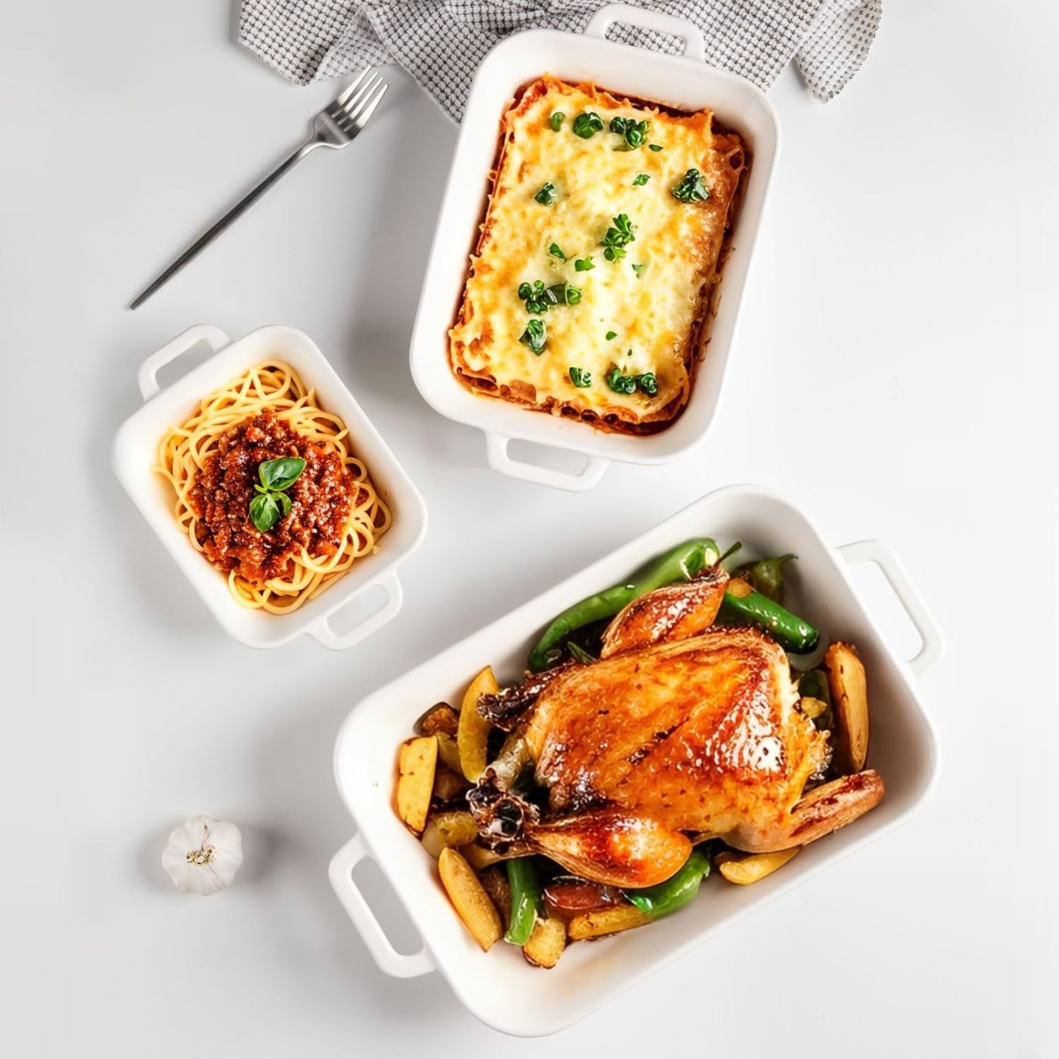 Sweejar Casserole Dishes - Ceramic 9x13 Baking Pans Set for Cooking & Daily Use | White Porcelain Lasagna Pan with Handles