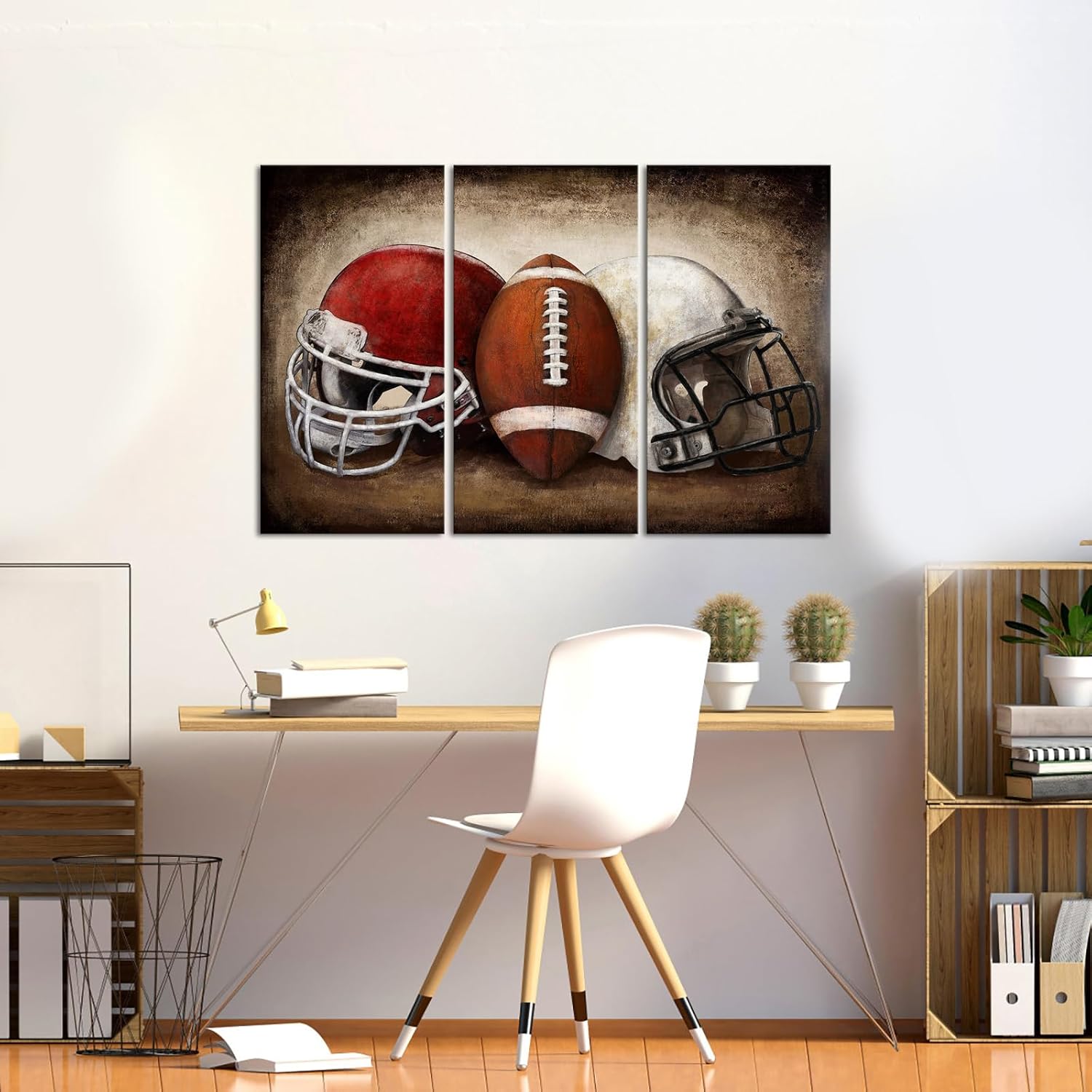 Skiennix Football Canvas Wall Art - Vintage American Football Paintings for Boys' Bedroom | 16"x32" Set of 3
