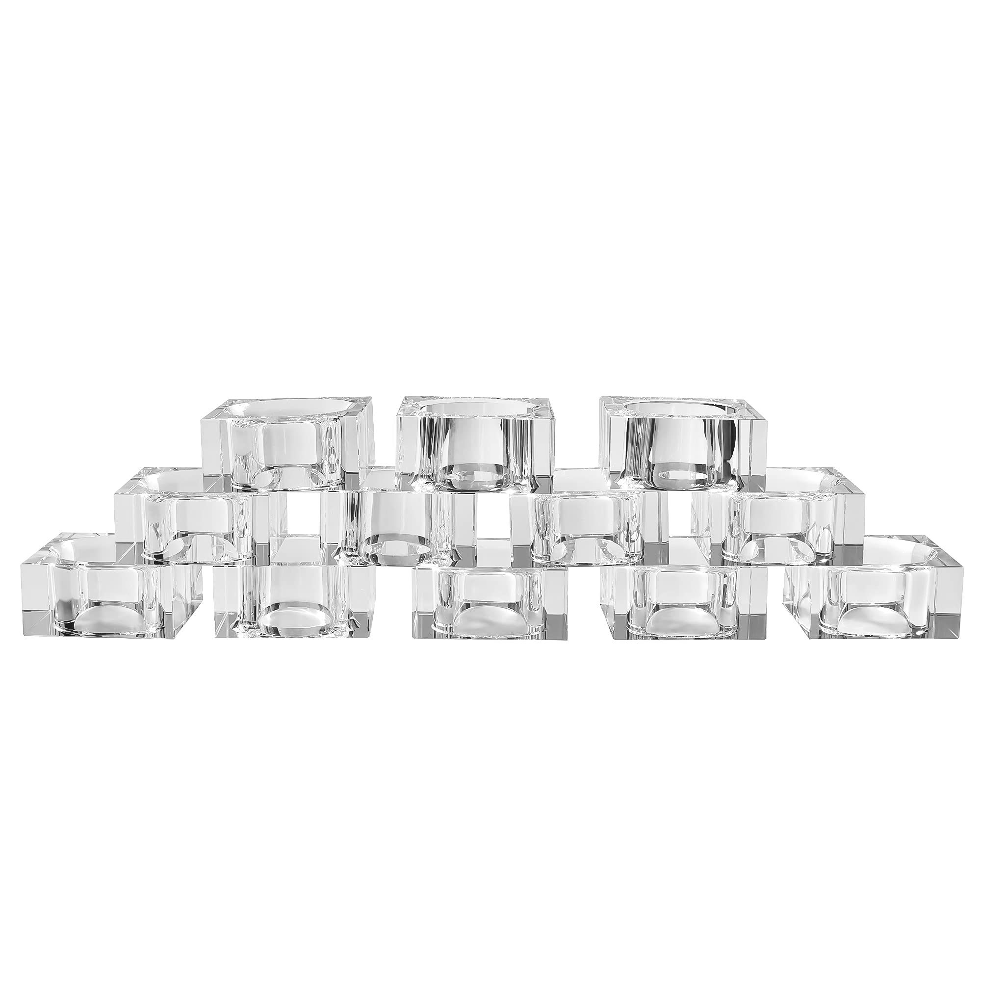 Kitcom Mini Napkin Rings Set of 12 Square-Shaped, Crystal Napkin Ring for Thanksgiving, Christmas, Family Gathering, Wedding Reception, Clear with Gift Box