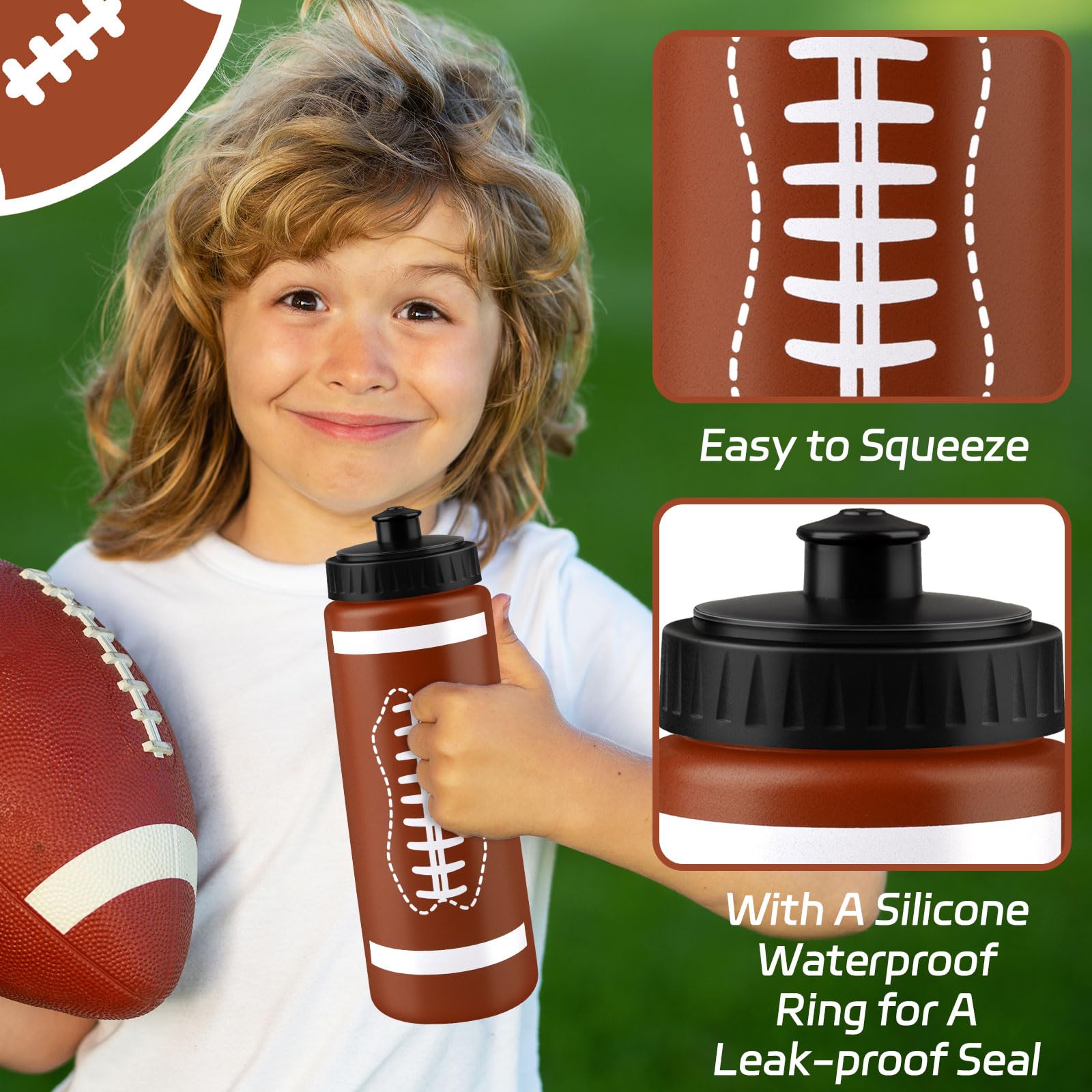 Denylo pro 24 Sets Football Water Bottle with Football Drawstring Bag Set Plastic Brown Water Bottles for Rugby Player Sport Gym Party Favor