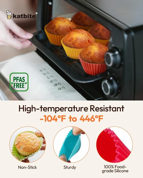 Katbite Silicone Cupcake Liners - 24 Pack Non-Stick Heavy Duty Muffin Molds | Perfect for Parties & Baking, Multicolor