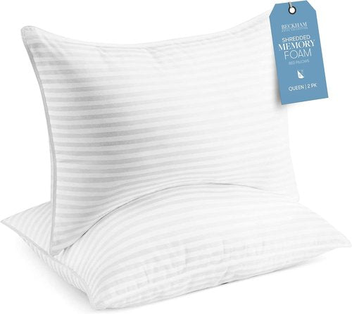 Beckham Hotel Collection Shredded Memory Foam Pillows - Adjustable Cooling 2-Pack Queen for All Sleep Positions