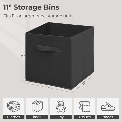 Easi 11-Inch Cube Storage Bins - Collapsible Fabric Organizers with Handles | Black Storage Baskets for Closet & Shelf
