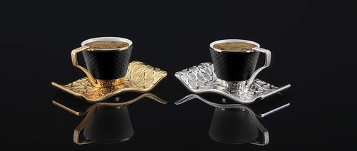 DEMMEX Turkish Greek Arabic Bosnian Coffee & Espresso Cup Set for 6 – 18 Pcs, Porcelain Demitasse Cups (2.6 Oz/80ml) with Gold Metal Holders & Saucers – Ottoman Chic Elegance, White & Gold