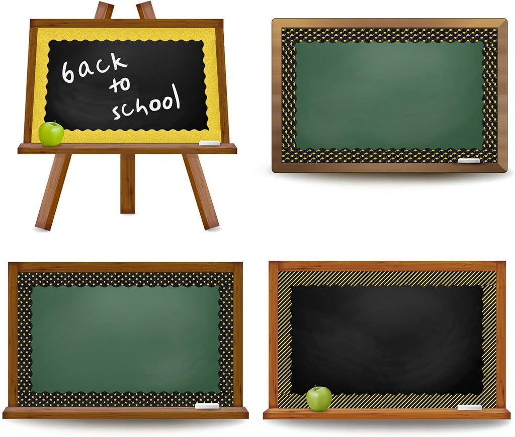 Whaline Graduation Bulletin Board Borders - Glitter Black & Gold Cap & Star Trim | 69 Ft Classroom Decor