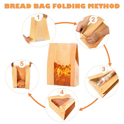 Homrelaxy 240pcs Paper Bread Bags for Homemade Bread, Sourdough Bag with Window, 13.7 x 8.3 x 3.5 Inch Large Brown Kraft Bakery Bags for Storing Loaves & Snacks, Includes 250 Sealing Stickers
