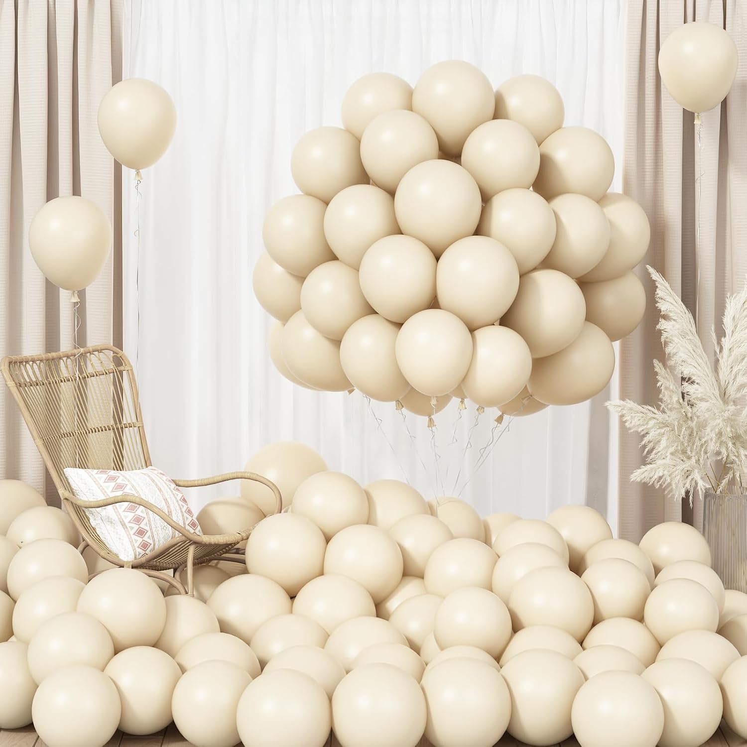 Skiennix Sand White Balloons - 100 Pack 5-Inch Beige Latex Balloons for Boho Party Decor