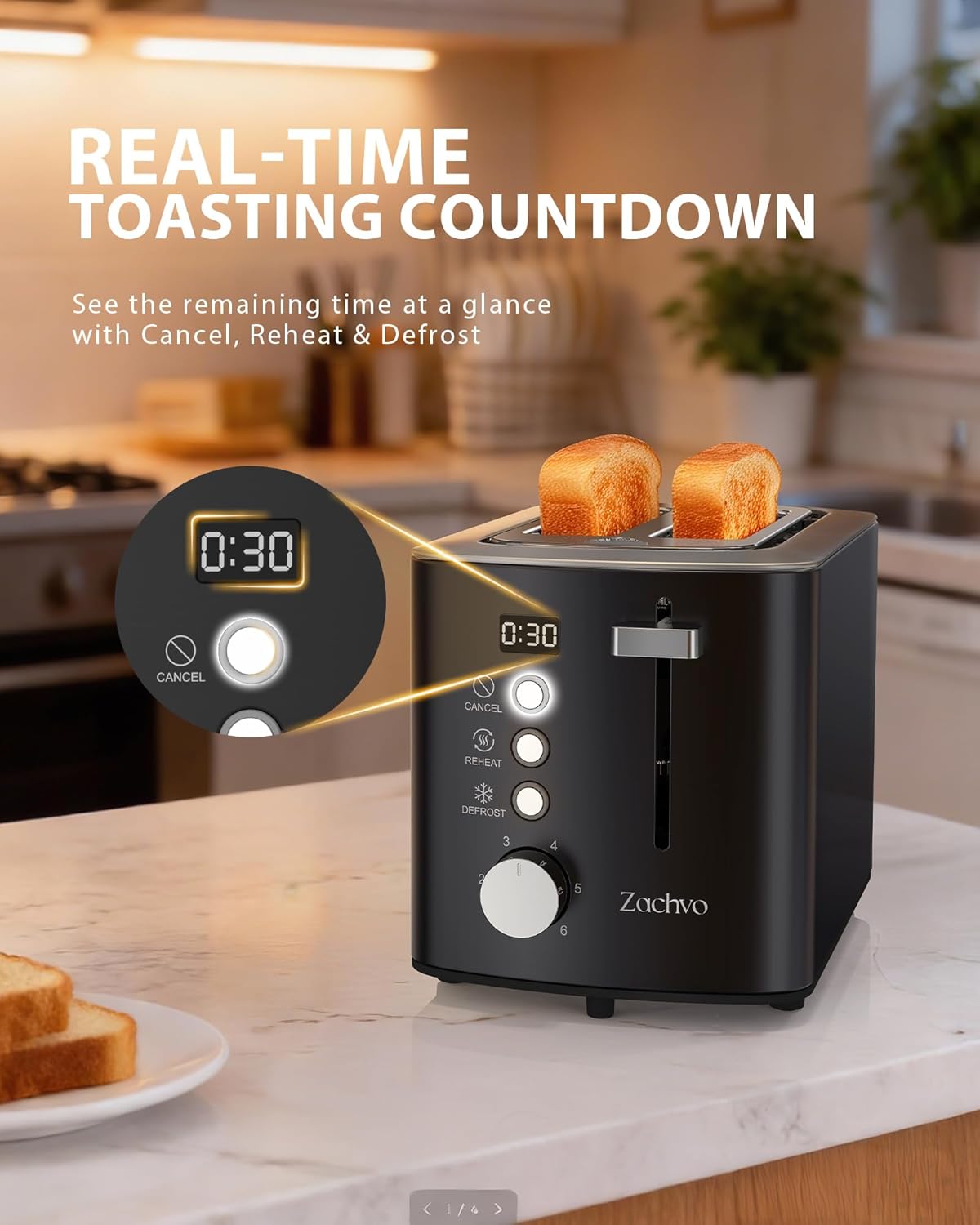 Skiennix 2-Slice Toaster - Wide Slots for Bread & Bagels | Stainless Steel with Digital Countdown, 6 Shade Settings, Compact Black Design