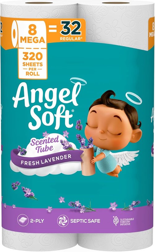 Angel Soft Toilet Paper - Fresh Lavender Scent | 8 Mega Rolls (32 Regular Rolls) - Soft & Strong