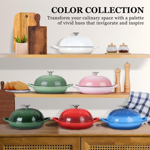 Enameled Cast Iron Bread Oven, Leonyo Dutch Oven for Sourdough Bread Baking, Cast Iron Dutch Ovens Pot with Lid & Non Stick Silicne Baking Mat for Cooking, 6 Quart, White