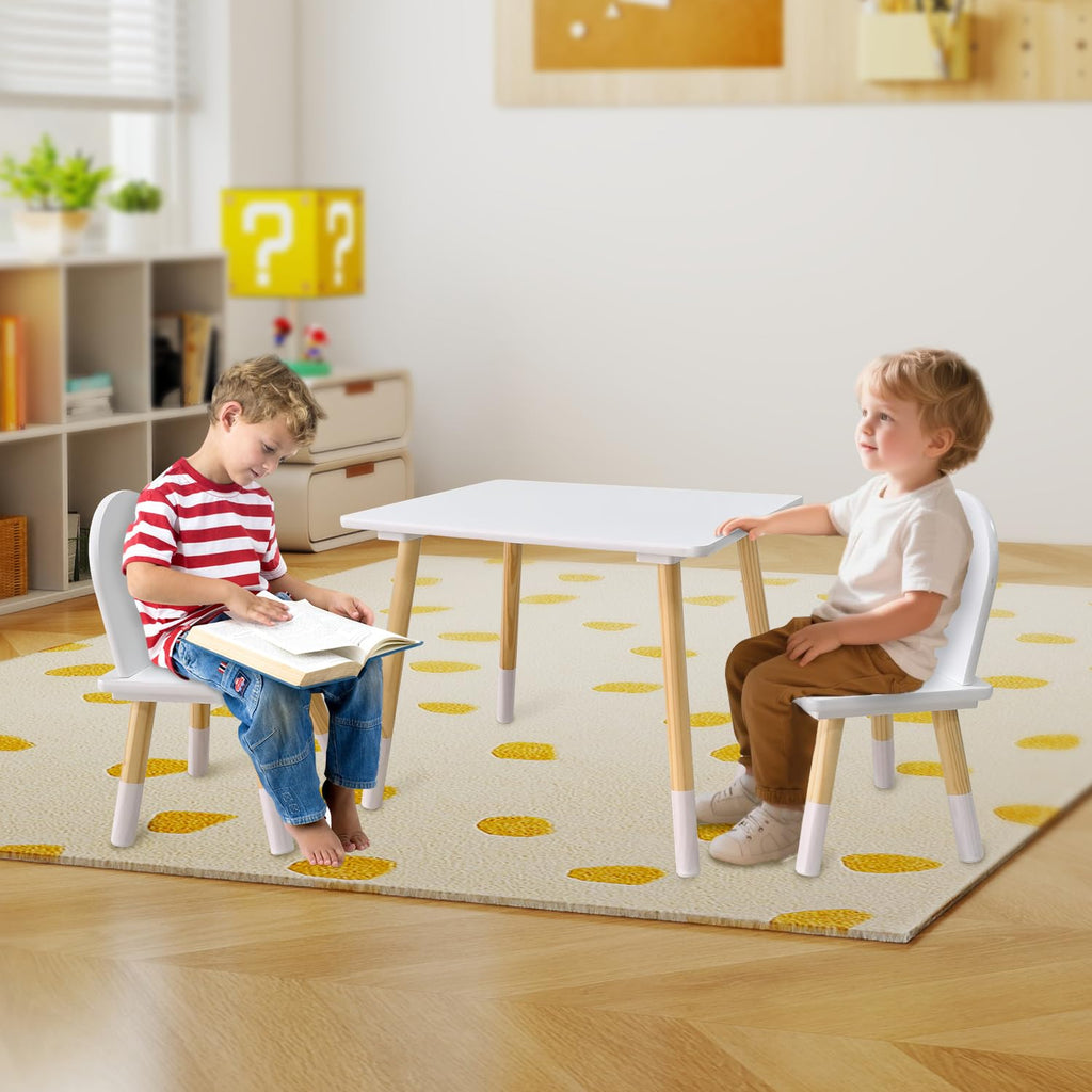 IDEA FAMILY Kids Wood Table and 2 Chair Sets, Toddler Small Multi-Activity Study, Eating, and Playing Table Set for Age 3-7, Child Desk and Chair Set for Daycare, Classroom, Home