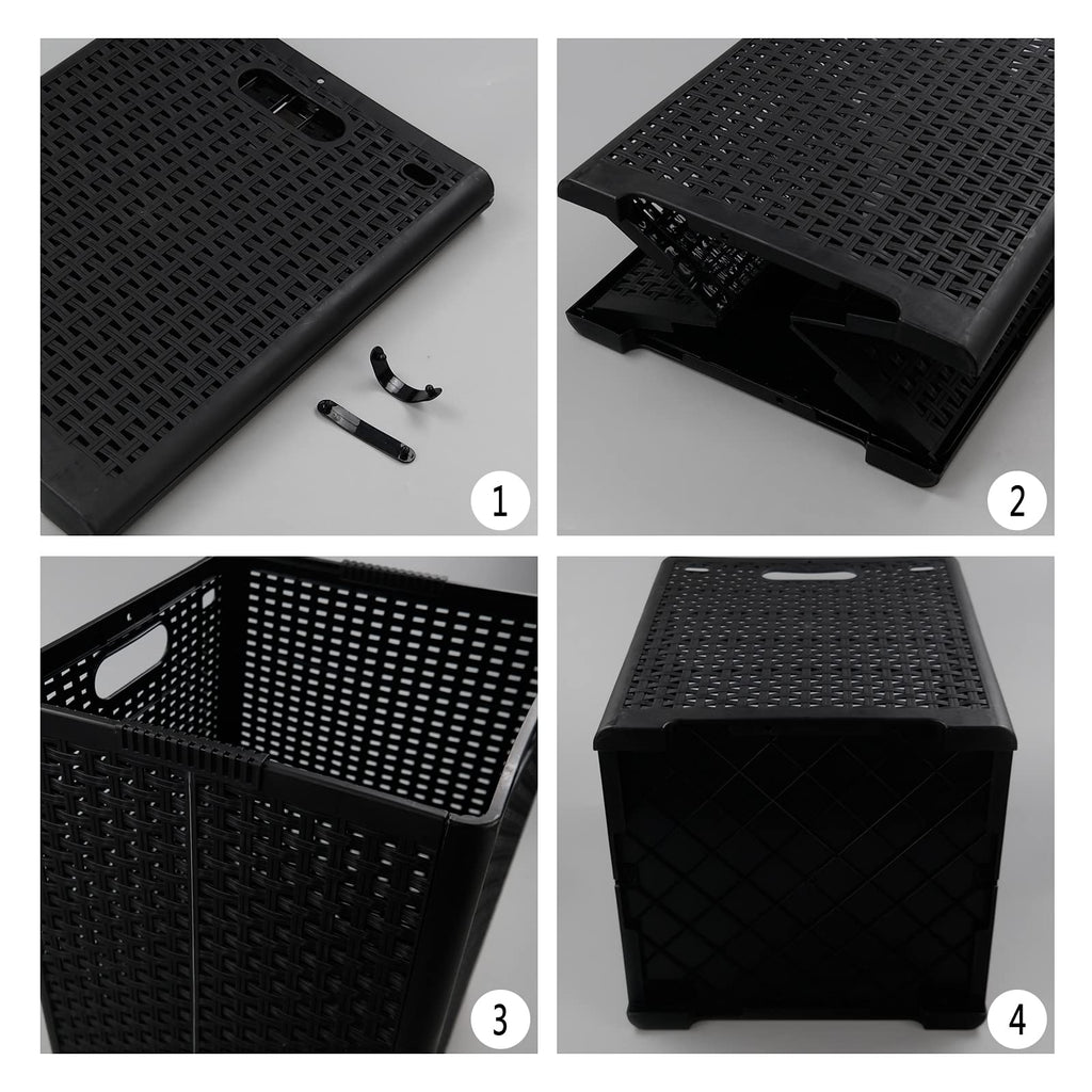 Ucake 42 L Plastic Storage Basket, Folding Laundry Hamper, Black, 2 Packs