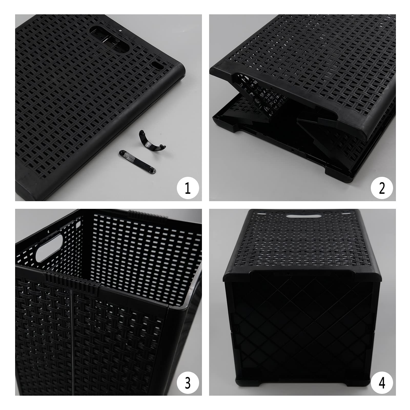 Ucake 42 L Plastic Storage Basket, Folding Laundry Hamper, Black, 2 Packs