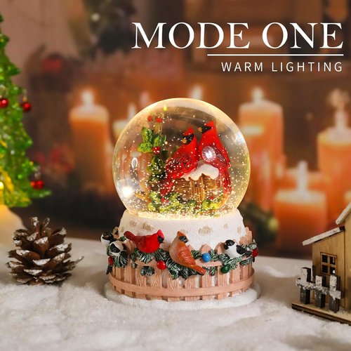 Bdor Christmas Cardinal Snow Globe - LED Lights & Music | 4.53" x 4.53" x 5.51" | Winter Bird Holiday Decor