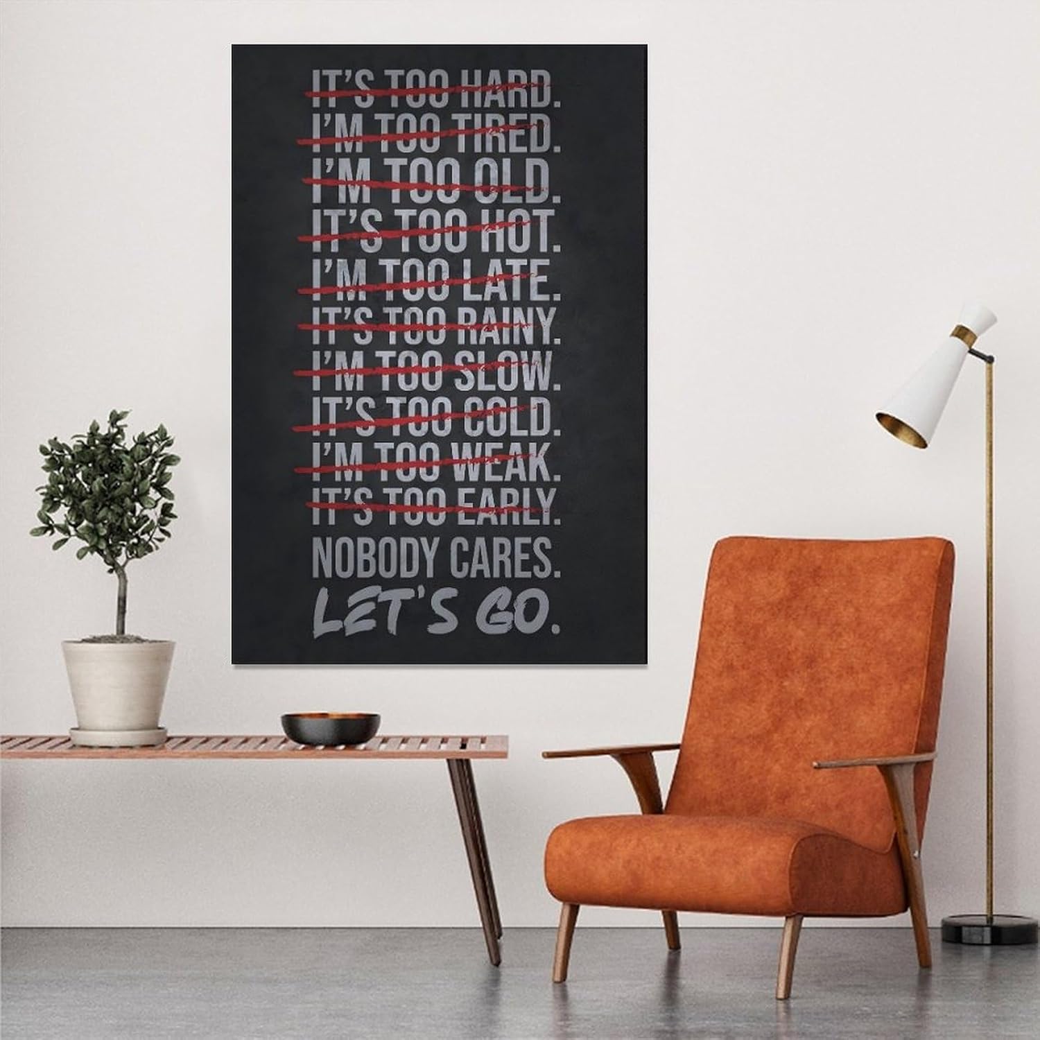 Nobody Cares Gym Poster - Inspirational Canvas Wall Art | Motivational Quotes for Home & Office - Unframed 16x24 Inches