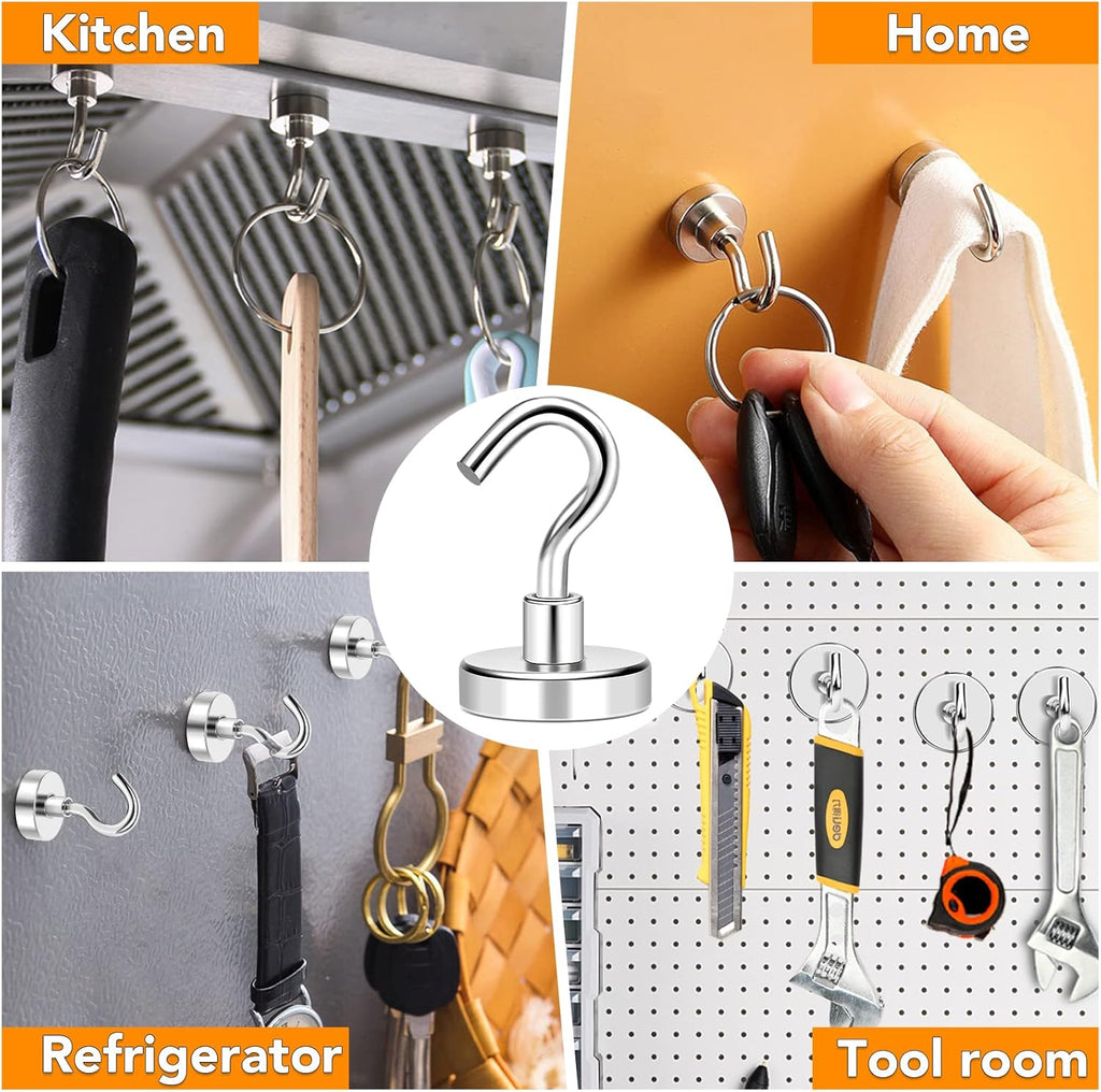 MIKEDE Magnetic Hooks - Heavy Duty 50Lbs+ Neodymium Magnet Hooks for Storage | Pack of 4