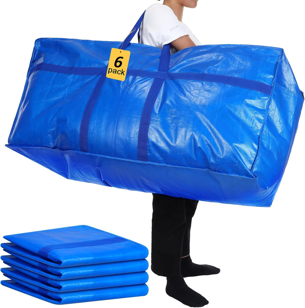 Skiennix 66 Gallon Extra Large Moving Bags - Heavy Duty Storage Tote with Strong Zipper Handle | Foldable Blue