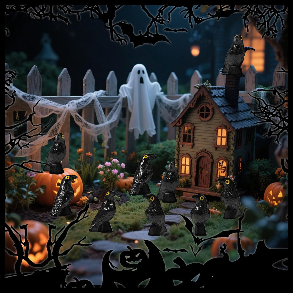 Skiennix Miniature Crows Figurines - 35 Pcs Black Raven Resin Decor for Halloween Scenes
