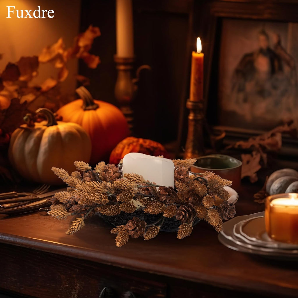 Regine Switzerland Christmas Candle Rings - 10 Inch Wreath with Artificial Brown Pinecones | Indoor Decor for Home Centerpieces