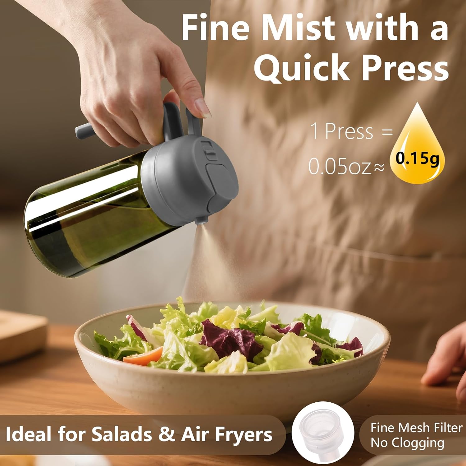SWEET VIEW Olive Oil Dispenser - 16oz Glass Light-Proof Sprayer for Cooking, Salad & BBQ