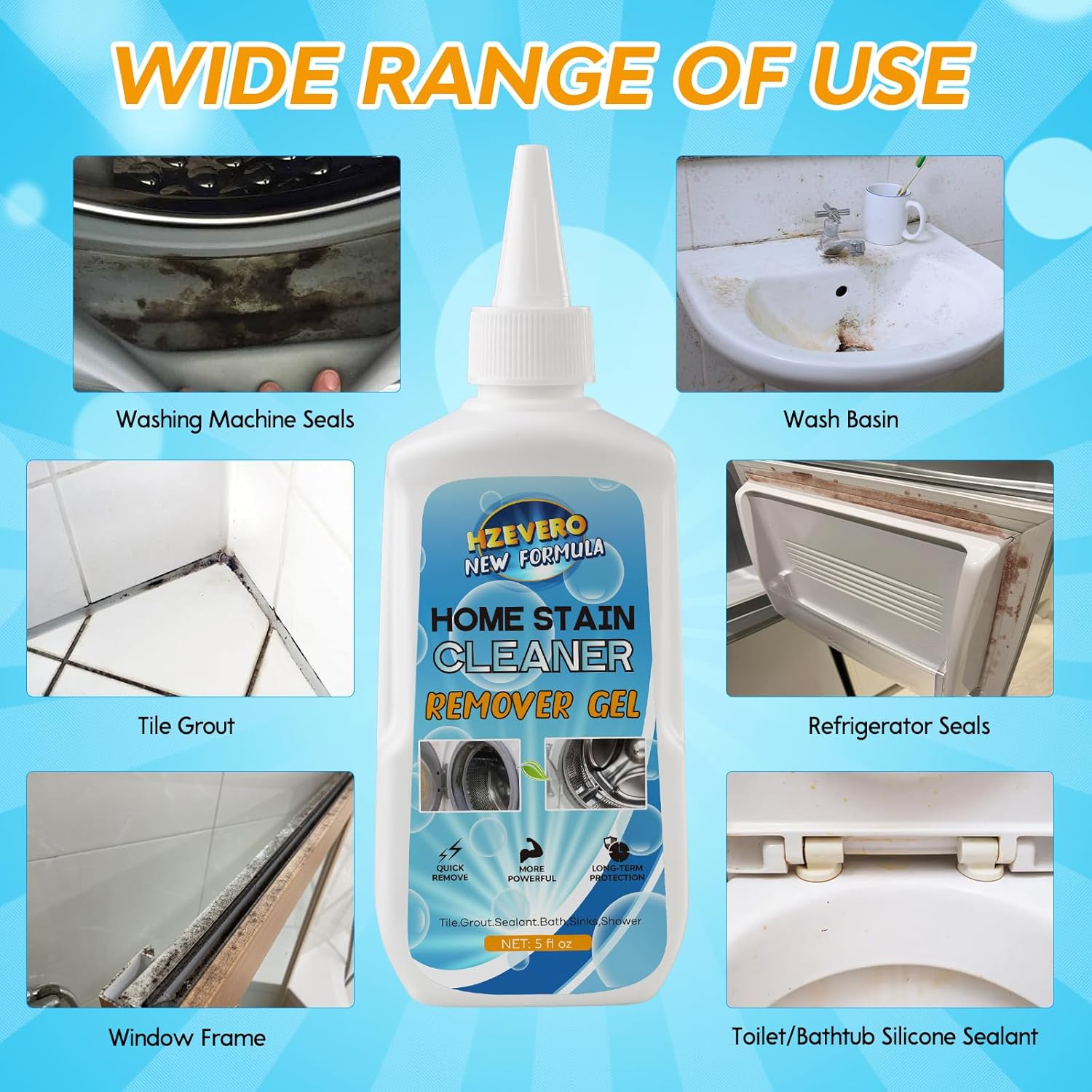Skiennix Mold Stain Remover Gel - Effective Washing Machine Cleaner for Rubber Seals & Grout (5 Fl Oz)