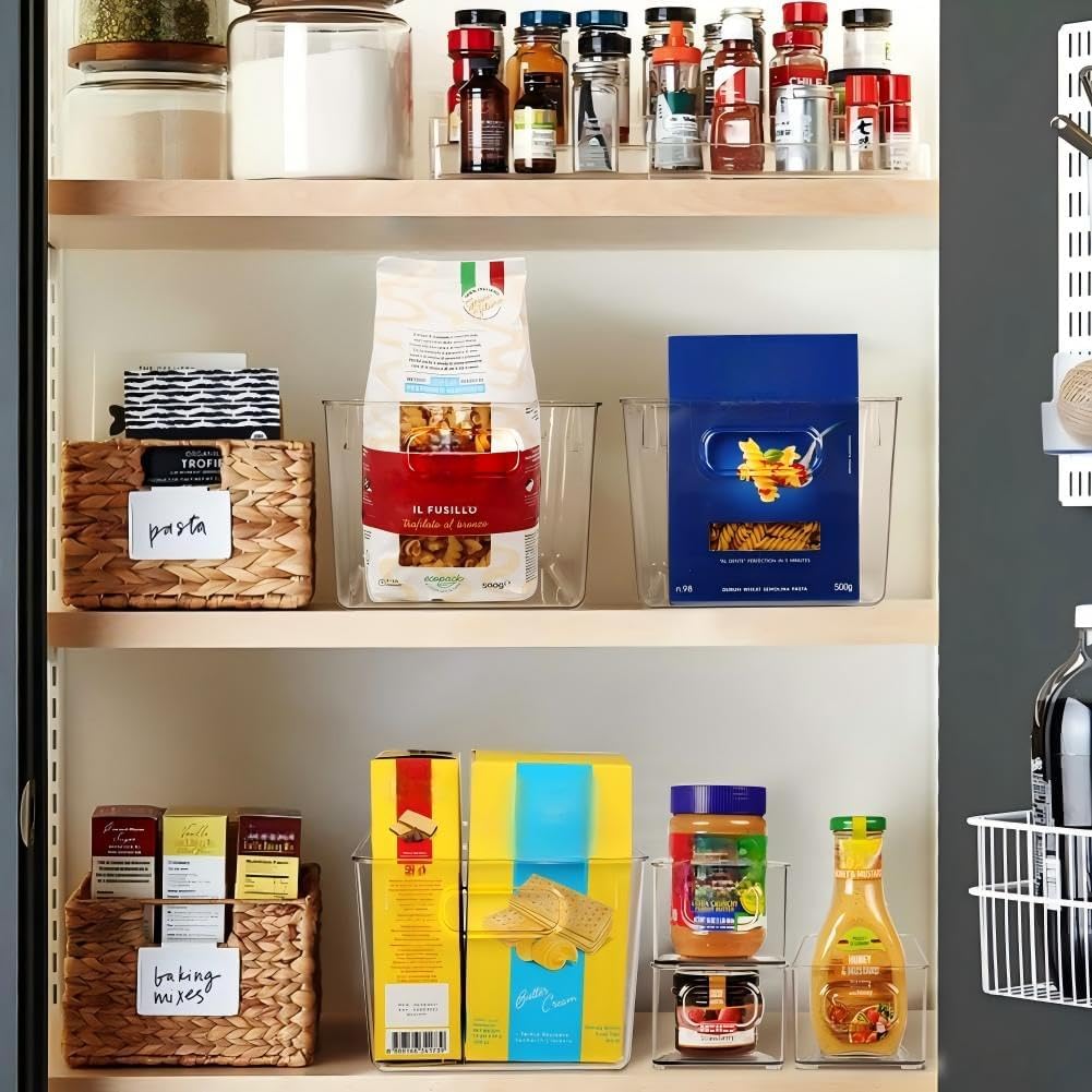SKTEET Clear Plastic Storage Bins - Set of 8 Stackable Containers for Pantry & Kitchen Organization