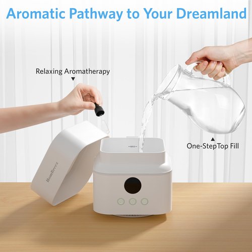 HomBreez Air Purifier and Humidifier Combo for Bedroom, Covers Up to 200ft², H13 True HEPA Filter, 400ML Water Tank, Quiet Cool Mist Top Fill Essential Oil Diffuser for Baby, Pet Room, White