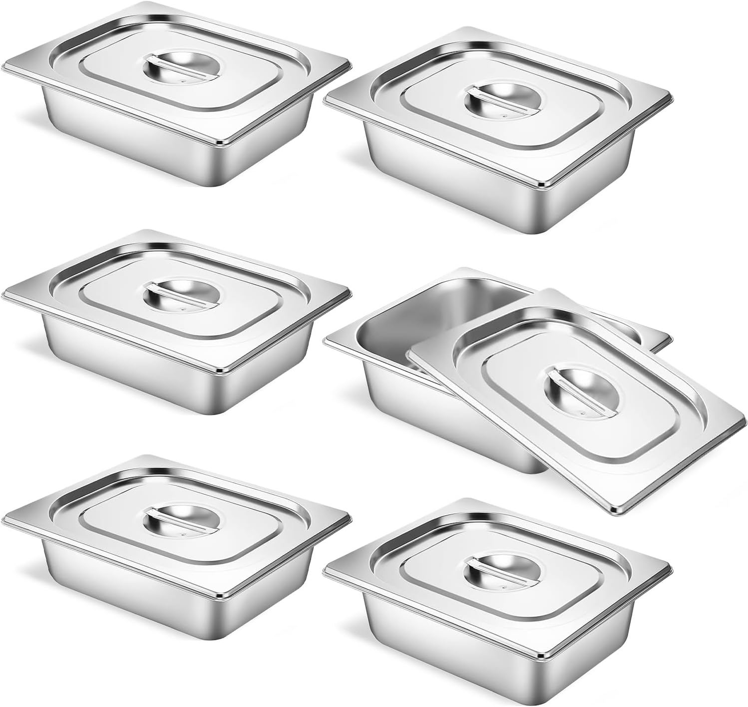 Skiennix Stainless Steel Hotel Pans - 1/2 Size, 2.5 Inch Deep, Anti-Jam Lids for Catering & Food Storage