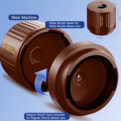 LOVE MOMENT Electric Mason Jar Vacuum Sealer Kit - Ideal for Wide & Regular Mouth Jars - Brown