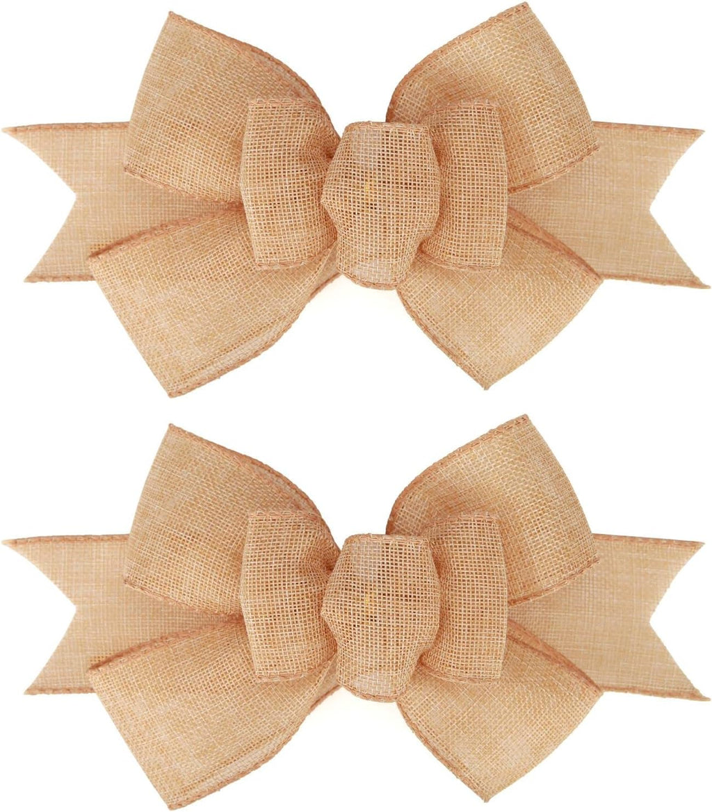 Meseey Natural Burlap Wired Ribbon - Handmade Premade Bows for Wreaths & Gift Wrapping | 2 Pcs Set