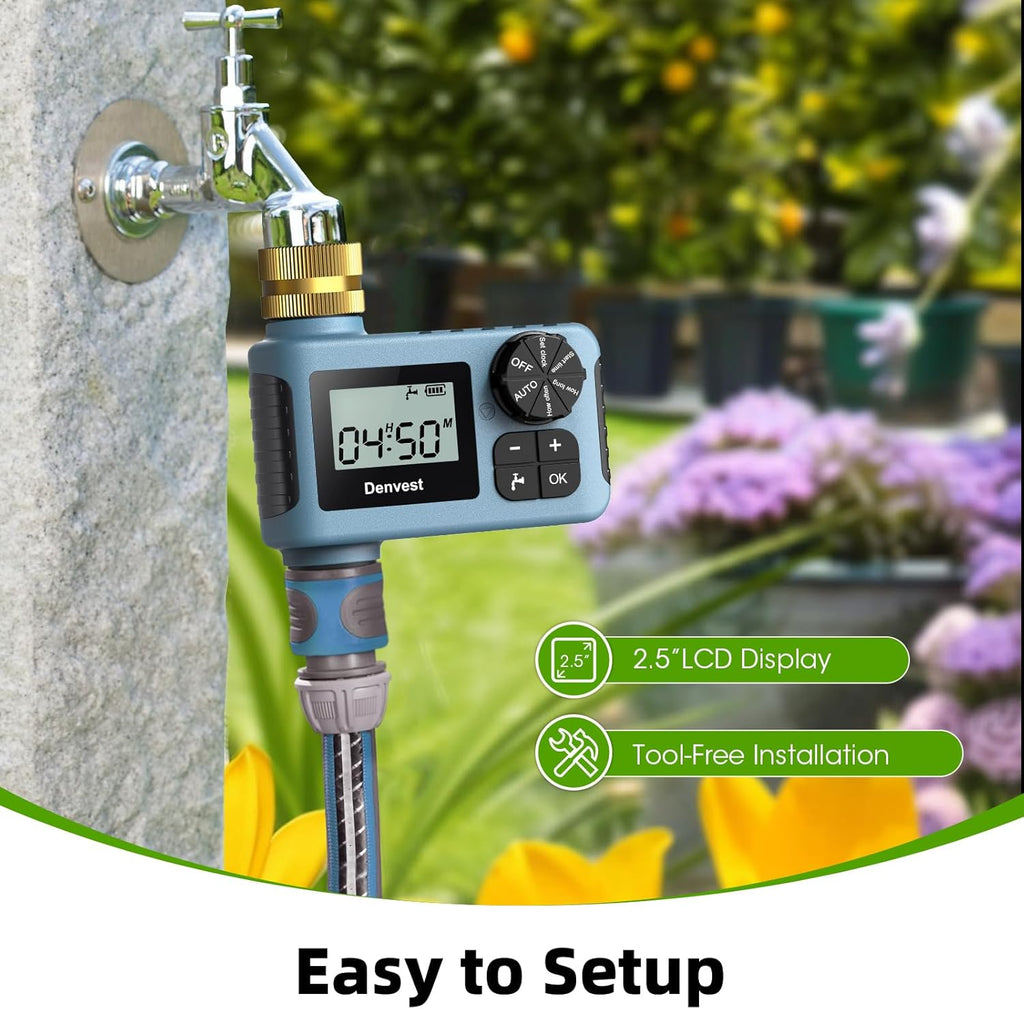**Hose Timer - Brass Inlet & Outlet | Outdoor Water Timer with Rain Delay for Garden & Lawns**