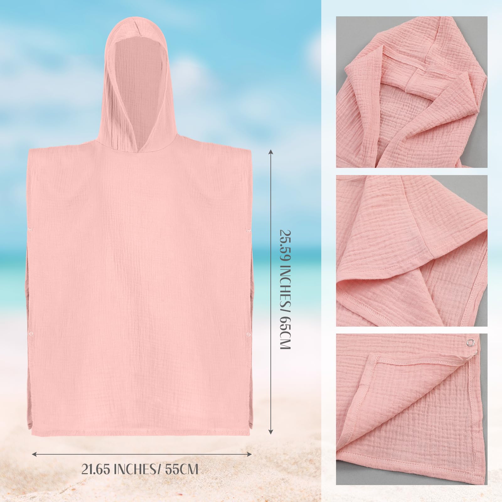 Frienda Muslin Hooded Beach Towel for 3-6 Years Kids Soft Muslin Bath Poncho for Baby Absorbent Fast Drying Blankets for Boys Girls Newborns Toddler Beach Pool Bath Essentials(Pink)