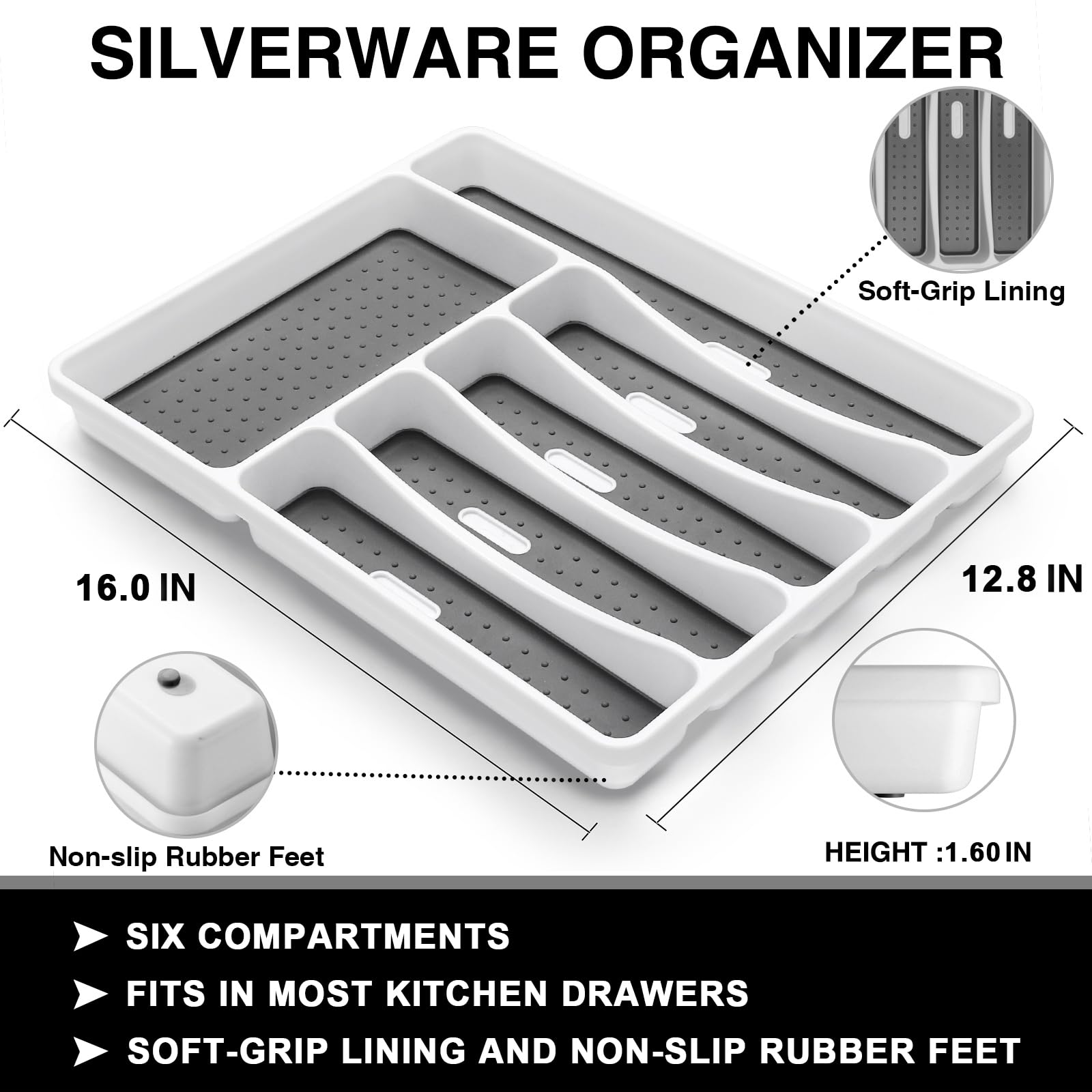 49-Piece Black Silverware Set with Organizer, Food-Grade Stainless Steel Black Flatware for 8, Cutlery Utensil Sets with Steak Knives, Rust-proof, Mirror Polished, Dishwasher Safe, Roman Column